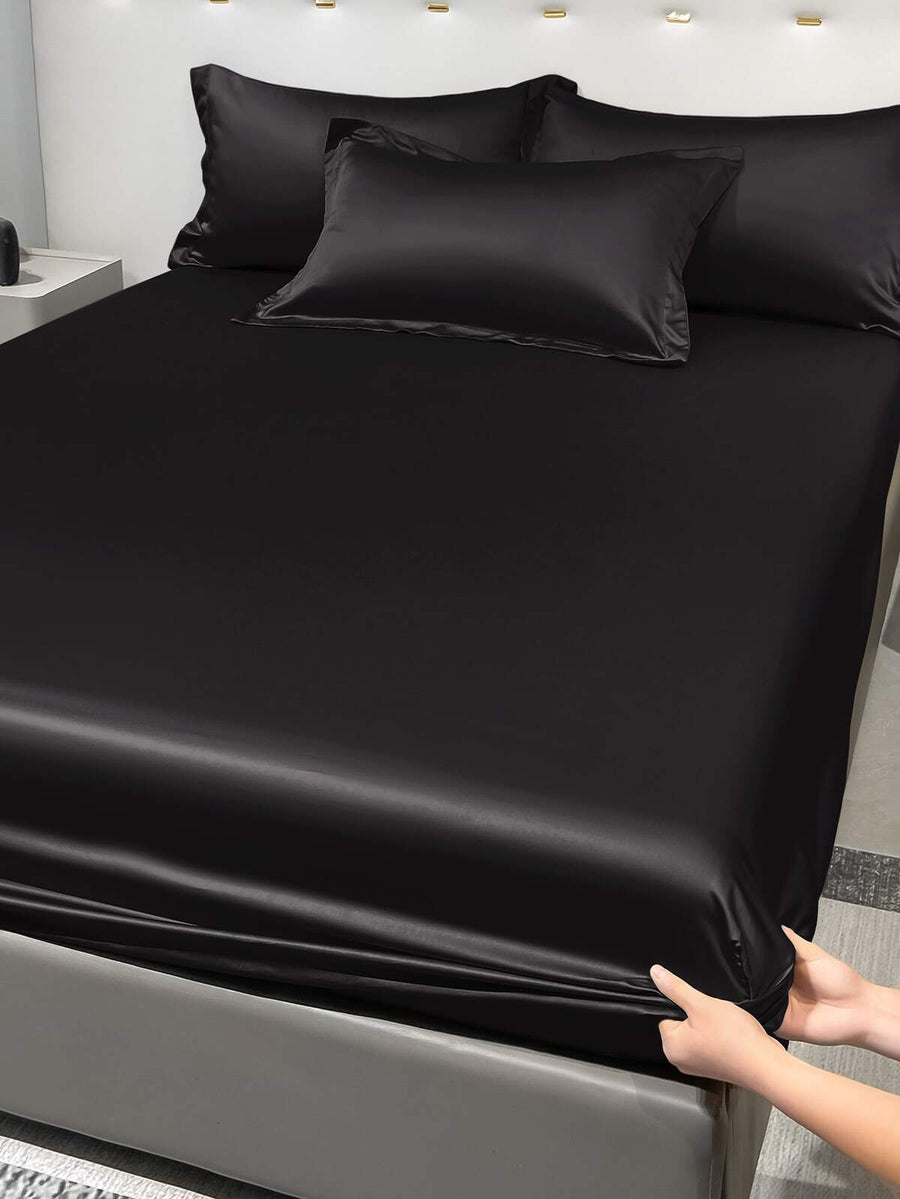 1pc Fashionable Solid Color Ice Silk Plain Weave Bedspread Dust Cover For Bedroom Home Textile Bedding
