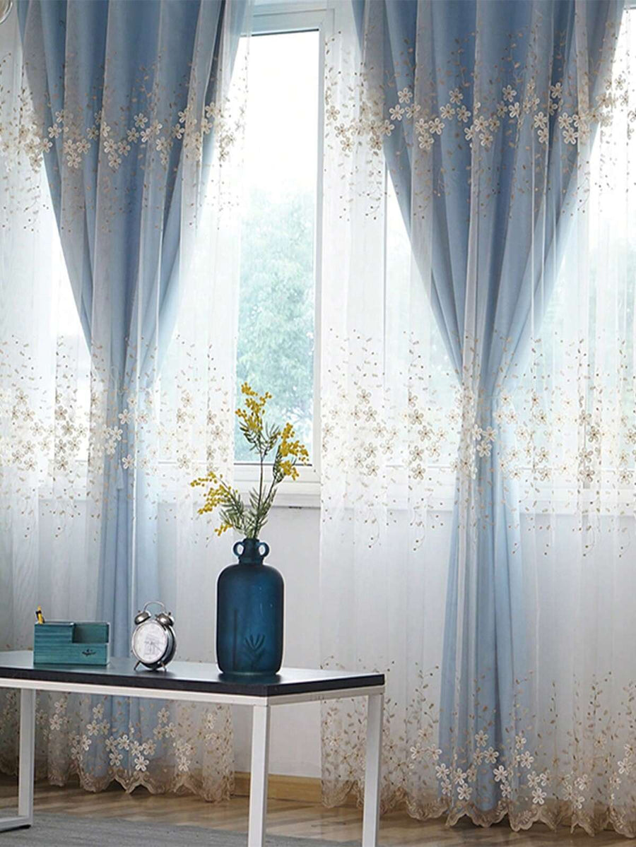 1pc Luxury European Style Embroidered Pearl Tulle Curtains For Bedroom And Living Room, Sheer Double Layer