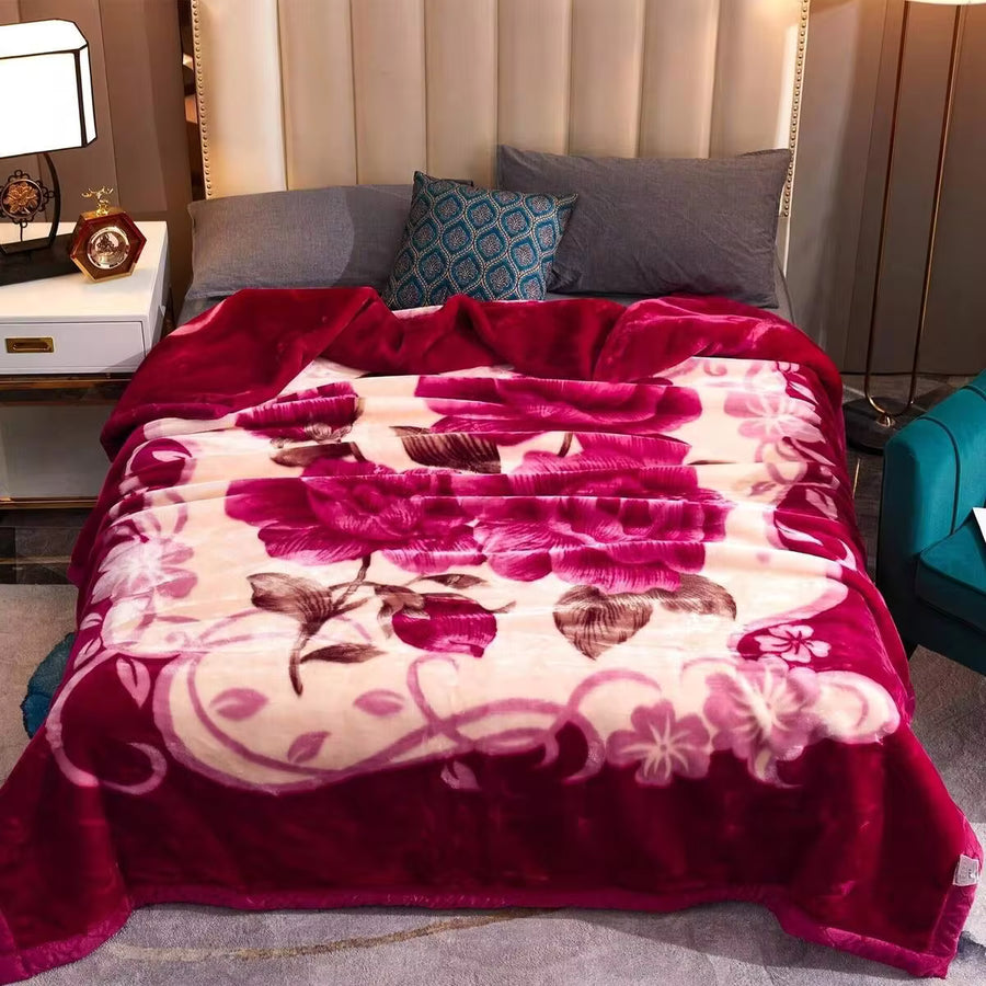 2 Ply Reversible Fleece Blanket Plush Fluffy Cozy Soft Warm Raschel Bedding Blanket 59"X78.7", 70.9"X86.6", 78.7"X90.6"