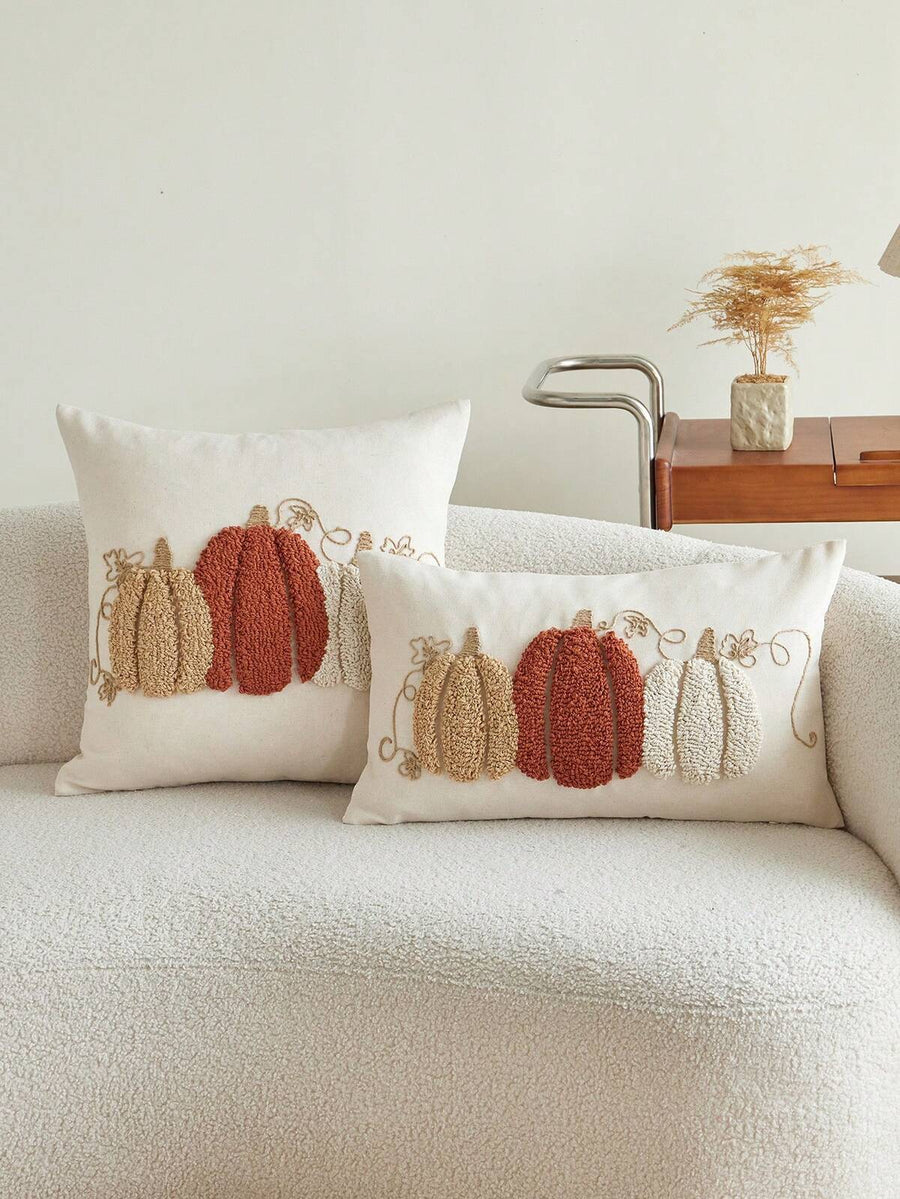 1pc Thanksgiving Pumpkin Rope Circle Flannel Embroidered Throw Pillow Cover, Suitable For Indoor Decor, Harvest Festival Decorative Pillow Cover, Pillow Insert Not Included