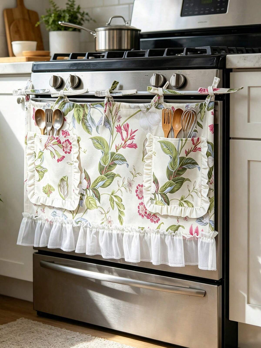 One Korean-Style Printed Blackout Curtain With Decorative Pockets; Can Be Used To Store Tableware Or As An Apron. Small Window Curtains For Kitchen, Aesthetic Home