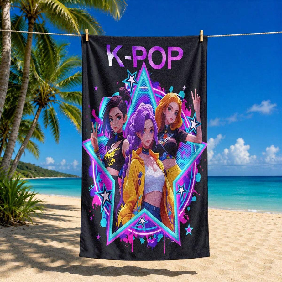 1pc Multi-Color K-POP Star Girl Group Print Beach Towel, Microfiber Material, Quick-Drying Soft Absorbent, Suitable For Bathroom, Beach, Pool, Gym, Multi-Purpose Versatile Bath Towel